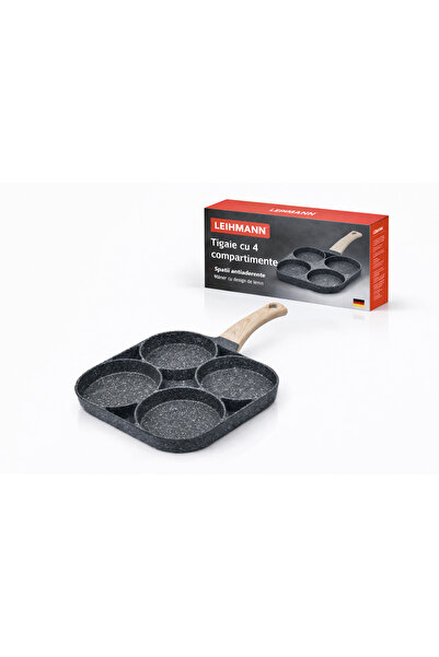 LEIHMANN Non-stick frying pan with 4 compartments and wooden handle