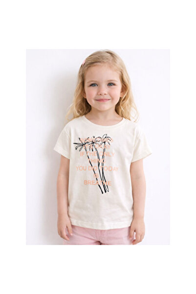 nk kids Girl's Ecru T-Shirt Bien Digital Printed 100% Cotton Short Sleeve Cas...