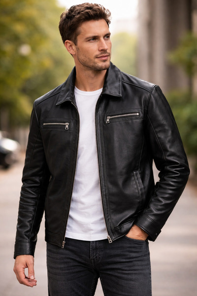 weskam leather collection Men's Leather Coat Genuine Leather Jacket Real Leat...