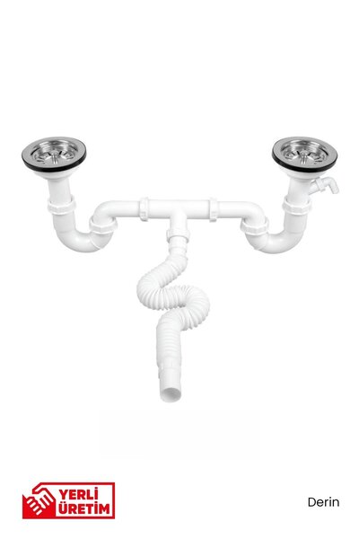 GGama S Çiftli Çöpmak Sifonu Körüklü Derin Taşmasız Çiftli Lavabo Gideri