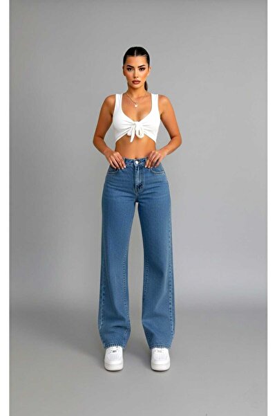 NWC Luffy Blue material elastic Super talie înaltă Pantaloni largi din denim ...