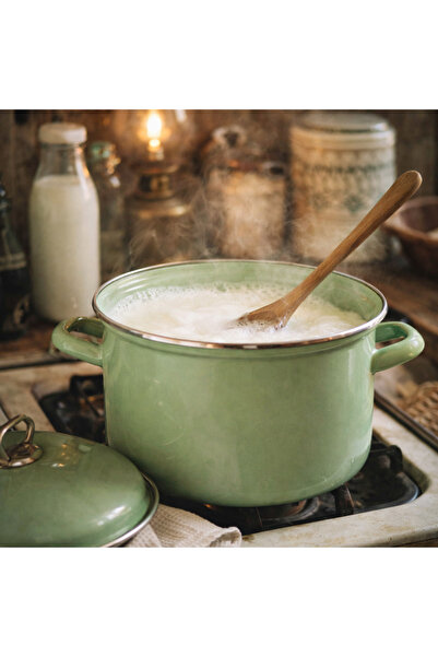 EBRULİEMAYE Mint Green Enamel Deep Pot 5.75 Liters 26 cm Diameter Milk Yogurt...