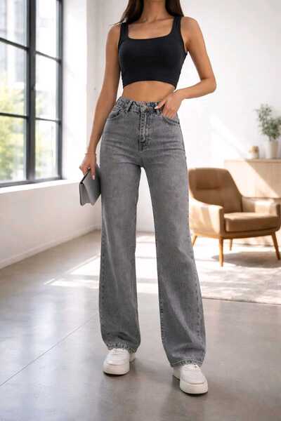 NWC Ferel Füme material elastic Super talie înaltă Casual Paça Denim pantalon...