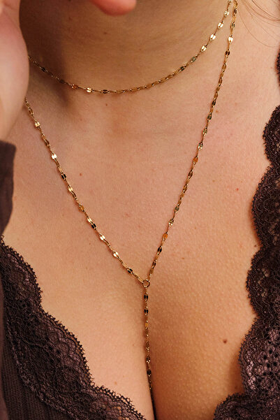 ByFlorya Jewelry Çelik Dudak Y Kolye Aynalı Zincir Choker Dekolte Kolye 1mm Z...