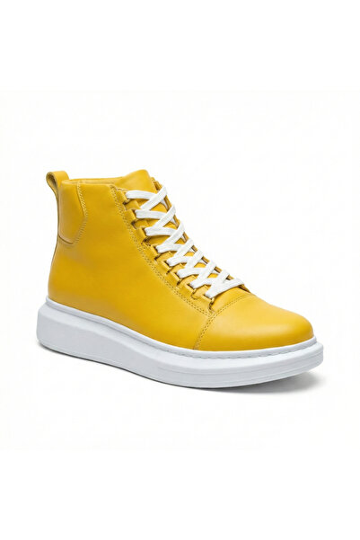 BESKAR Sarı (Hardal) Bağcıklı Yüksek Tabanlı Erkek Spor Bot - İkonik Tarz Sne...