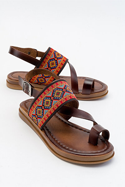 Lively Stylish Shila Parmak Arası Çapraz Bant Deri Bodrum Sandalet