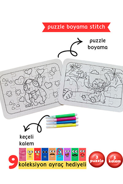 Pembe Yayınevi Stitch Puzzle Boyama - Çocuklar İçin Boyama Seti