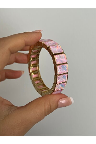 BusradanDesign سلسلة خاصة من حجر البورسلين الوردي المطلي بسوار مطاطي مرن يناس...