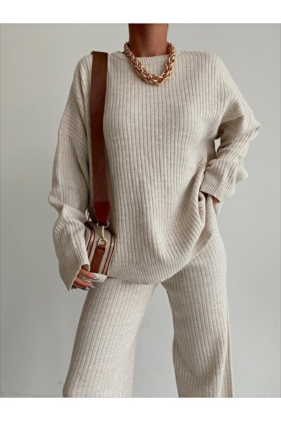 manana fashion Women's Corded Fabric Knitwear Bottom Top Double Set