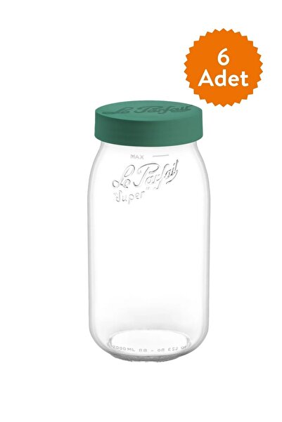 Le Parfait Color Vis Yeşil Kapaklı Cam Kavanoz 2L (6 Adet)