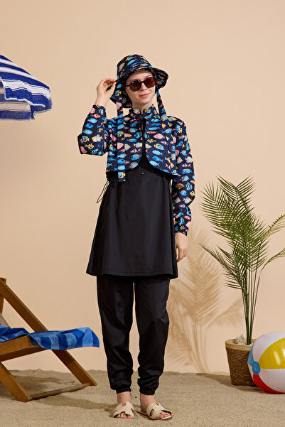 GAVLİA Women's Hijab Swimsuit 5-Piece Set - Half-Covering Zippered..