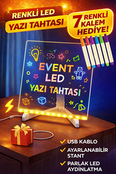 EVENT Yazı Çizim Tahtası Neon Led Işıklı 20x20 cm 7 Kalem ve Stant Hediyeli I...