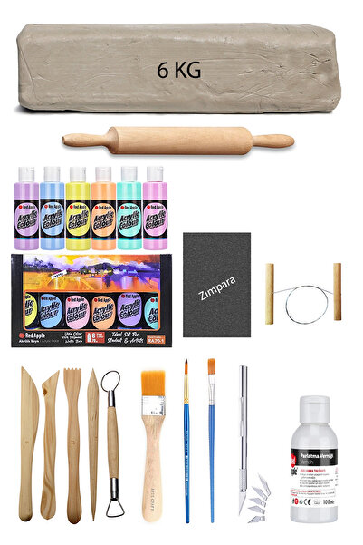 ACUTO Beyaz Seramik Hamuru 6 Kg Kil Ebeşuar Set Mastermix Pastel Akrilik Set ...