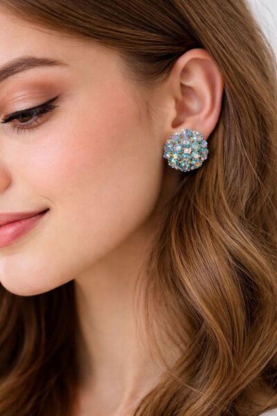 Boox99 Wip Blue Stone Button Evening Dress Earrings
