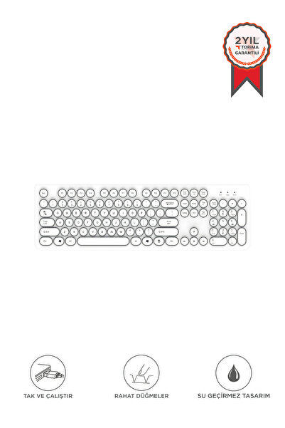 Torima Kablolu Q Klavye Retro Daktilo Görünümlü TK09 Beyaz