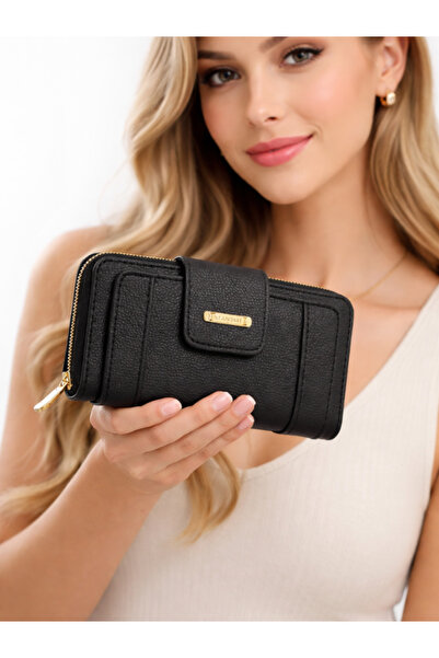 Newish Polo Women's Green Wallet with Leather-Look Zipper Compartments for Ca...