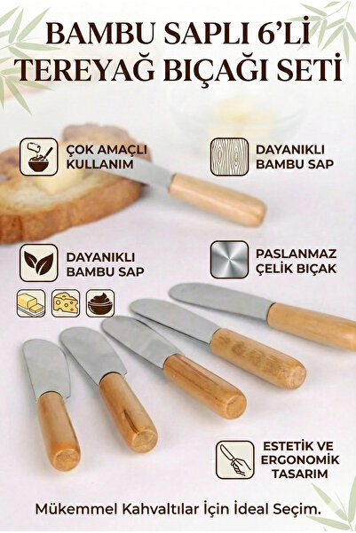 LOVYCO طقم سكاكين الإفطار مكون من 6 قطع من سكاكين الإفطار بمقبض من الخيزران