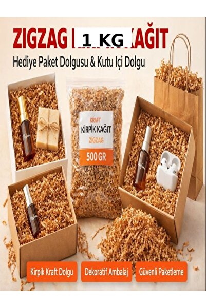 Orbak Kağıt kahverengi kraft 1 kg kırpık kağıt, Z Zigzag, Süs hediye kutu dol...