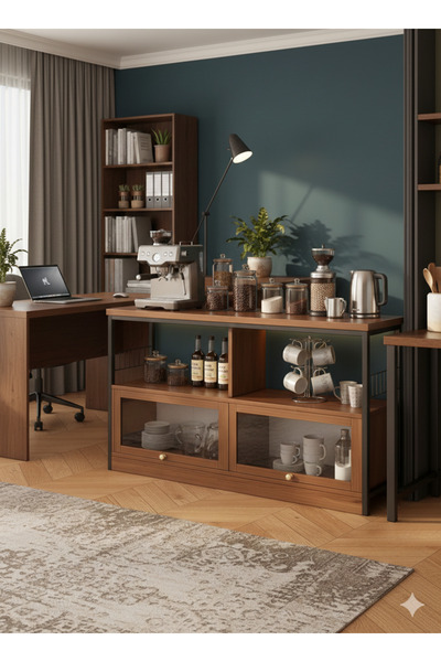 EXPERT خزانة قهوة - ركن قهوة عصري بسيط ذو سعة كبيرة لغرفة المعيشة أو المكتب