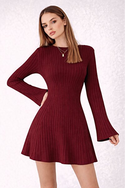 TOFAN TRİKO فستان ميني بياقة مدورة