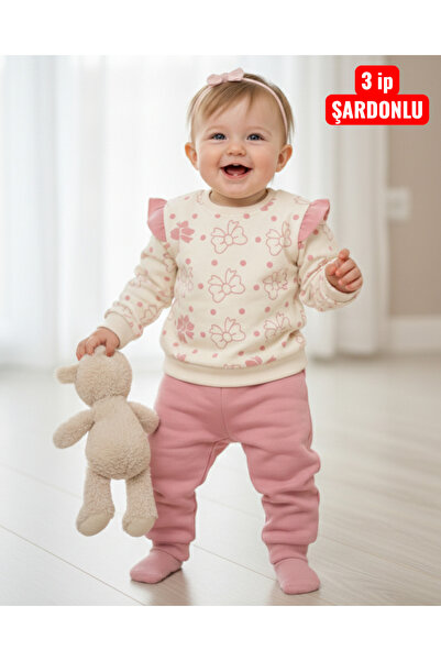 Ege Bebek Baby Girl Bow Printed Winter 3-Layer Ruffled 6-9-12-18-24 Months To...