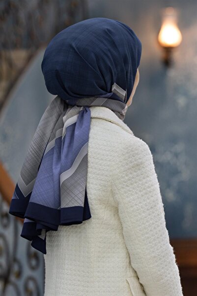 Vissona LÜKS MEDİNE İPEĞİ DOKULU KARO DESENLİ LACİVERT - İNDİGO RENKLİ 75X195...