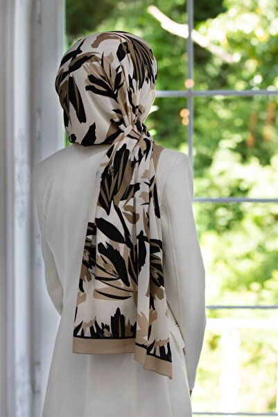 Vissona LÜKS MEDİNE İPEĞİ YAPRAK DESENLİ BEJ RENKLİ 75X195 KIRIŞMAZ ŞAL MOSS ...