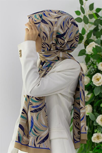 Vissona LÜKS MEDİNE İPEĞİ GEOMETRIK DESENLİ SAKS RENKLİ 75X195 KIRIŞMAZ ŞAL M...