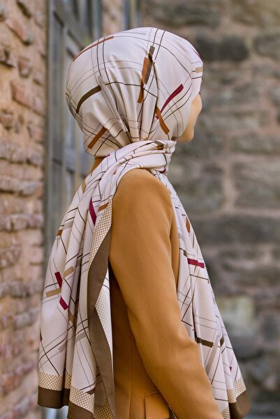 Vissona LÜKS MEDİNE İPEĞİ GEOMETRİK DESENLİ BEJ - TABA RENKLİ 75X195 KIRIŞMAZ...