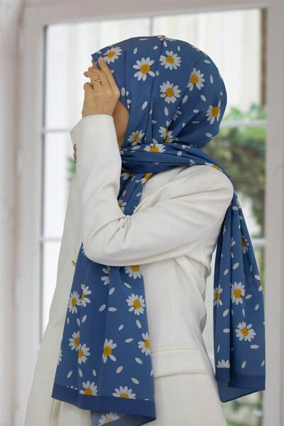 Vissona LÜKS MEDİNE İPEĞİ PAPATYA DESENLİ BEBE MAVİSİ RENKLİ 75X195 KIRIŞMAZ ...