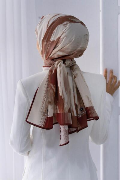 Vissona شال فاخر من حرير المدينة بنمط الباتيك بلون أحمر داكن 75×195 مقاوم للت...