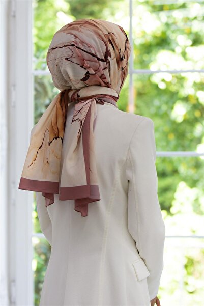 Vissona LÜKS MEDİNE İPEĞİ BATİK DESENLİ PUDRA RENKLİ 75X195 KIRIŞMAZ ŞAL MOSS...