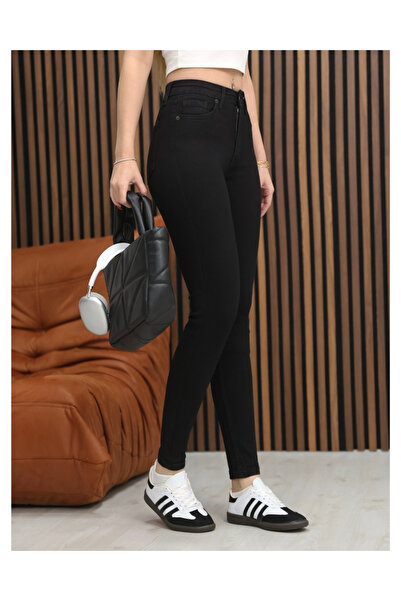 deqfashion Γυναικείο μαύρο τζιν παντελόνι με ψηλή μέση και στενή εφαρμογή
