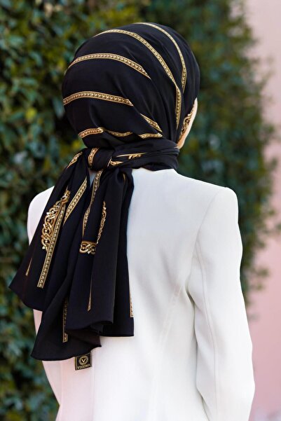 Vissona Kadın Lüks Medine Ipeği Şal Siyah,70x200 DGN50686-Siyah