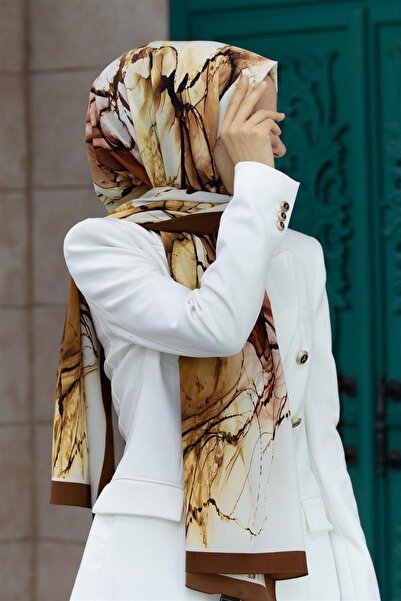 Vissona LÜKS MEDİNE İPEĞİ BATİK DESENLİ HARDAL RENKLİ 75X195 KIRIŞMAZ ŞAL MOS...