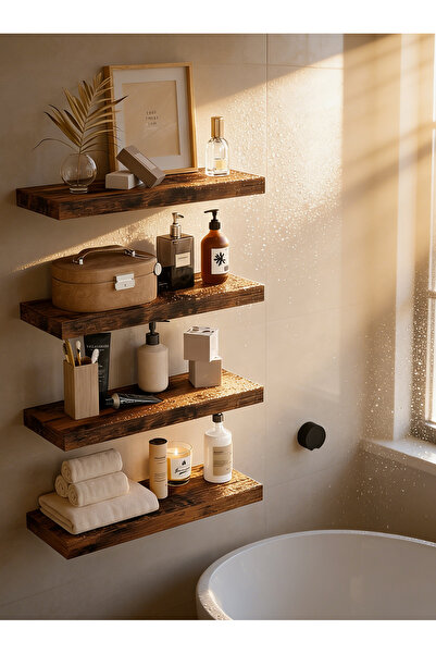 Generic مجموعة ليون هوم من 4 رفوف حائط عائمة - بني