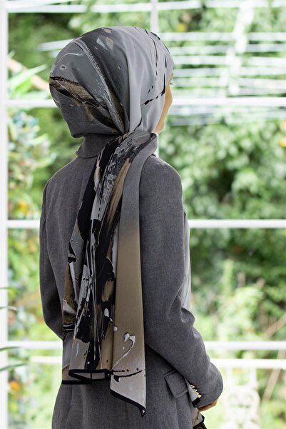 Vissona LÜKS MEDİNE BATİK DESENLİ SİYAH - GRİ RENKLİ 75X195 KIRIŞMAZ ŞAL MOSS...