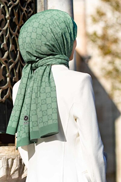 Vissona ȘAL DE MĂTASE MEDINA DE LUX CU MODEL MONOGRAMĂ, CULOARE VERDE MOLD, D...