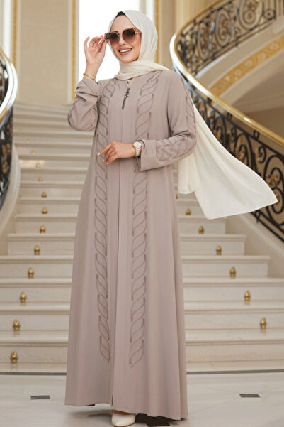 Neva Style Boncuk İşlemeli Bej Tesettür Ferace 29122BEJ
