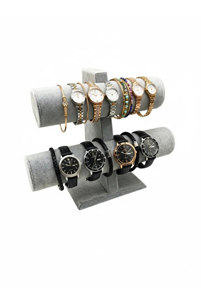 MeGass Dekor Yerli Üretim Süet Kaplama Gri Renk 26/18 Cm Iki Kademeli Saat Bi...