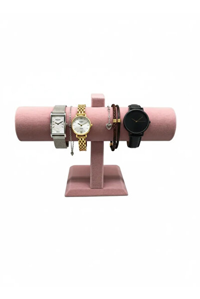 MeGass Dekor ساعة من قماش الجلد المدبوغ باللون الوردي - حامل عرض للسوار