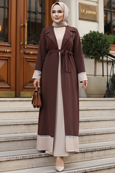 N.S NEVA STYLE طقم حجاب بني ثلاثي القطع 76371KH