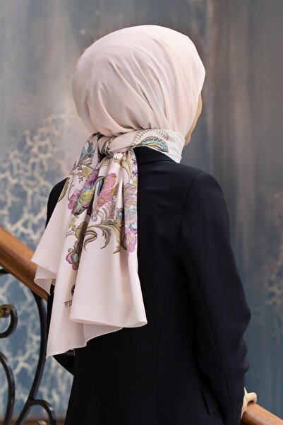 Vissona LÜKS MEDİNE İPEĞİ NAKIŞ ÇİÇEK DESENLİ KREM RENKLİ 75X195 KIRIŞMAZ ŞAL...