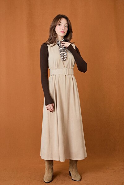 Soul Rochie de damă din piele intoarsa cu decolteu in V cu detaliu curea - 32...