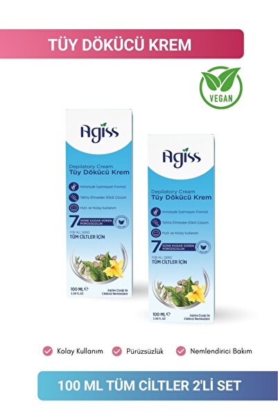 AGISS Tüy Dökücü Krem Tüm Ciltler 100 ml 2'li