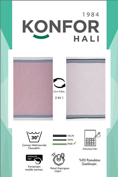 Konfor Halı Modern Çift Taraflı Yıkanabilir Pamuk Saçaklı Dokuma Dekoratif Yo...