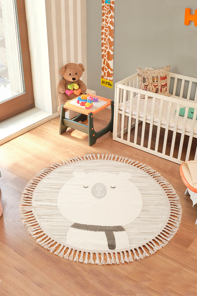 Konfor Halı Bercario Kids 9272 Ayıcıklı Hayvan Figürlü Yuvarlak Dokuma Çocuk ...