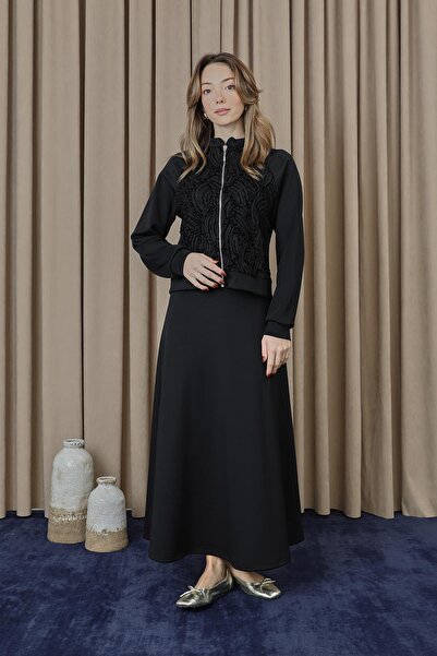 Puane Women's Lace Detailed Zippered Jacket Set - 14385Tks - Ecru