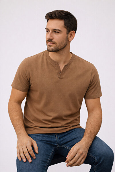 UOMOPARK 2124 Tricou Henley Detaliat basic Tricou casual