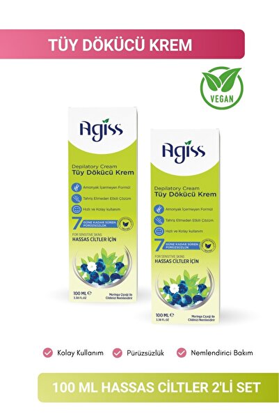 AGISS Tüy Dökücü Krem Hassas Ciltler 100 ml 2'li